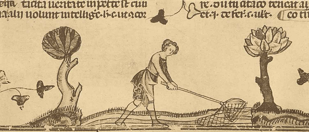 Woodcut of medieval fish netting 