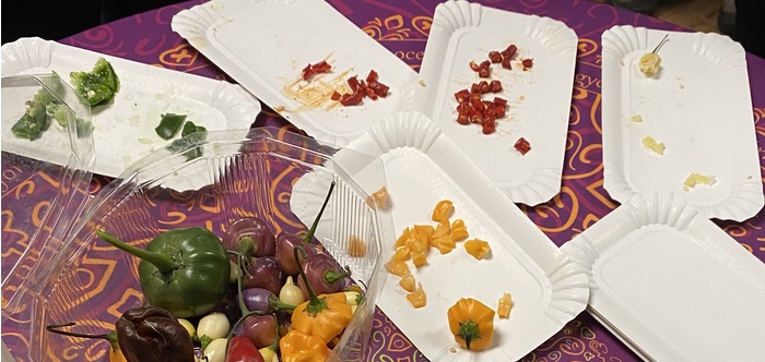 A selection of chili varieties at a tasting