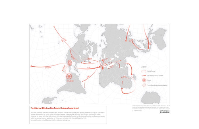 Map outlining global spread of tomato