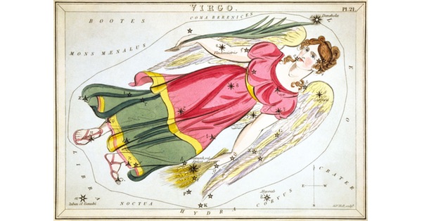 A print of Virgo dated 1825 from A familiar treatise on astronomy by Jehoshaphat Aspin