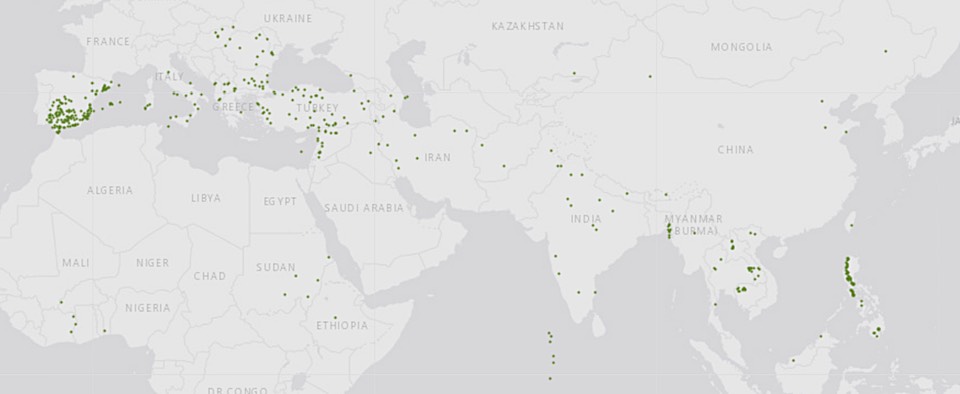 Map of accessions across Europe and Asia