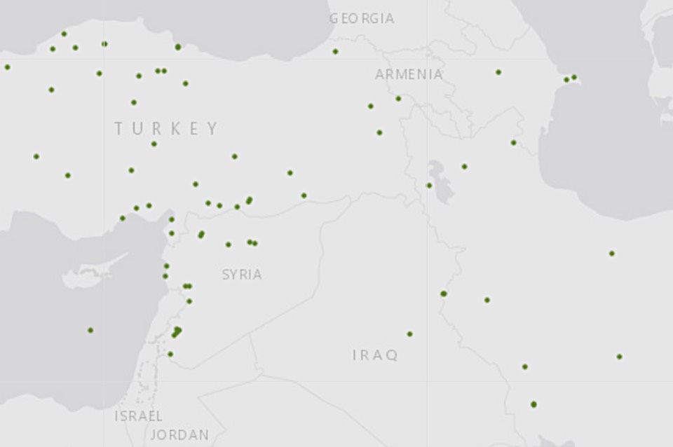 Map of accessions in the Middle East