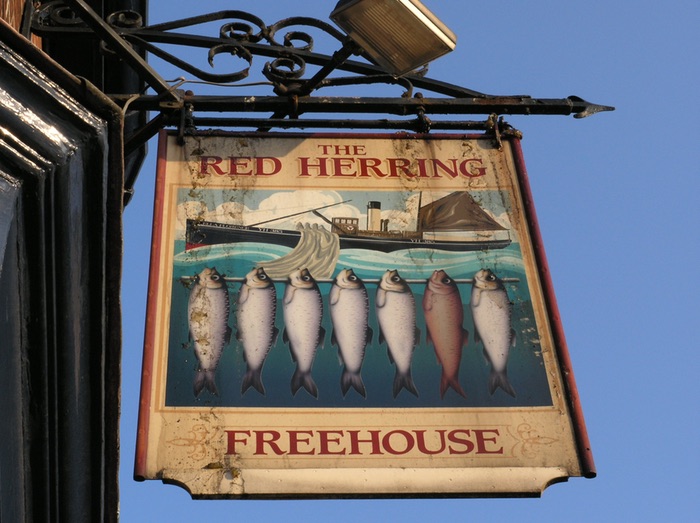 Pub sign for The Red Herring in Great Yarmouth