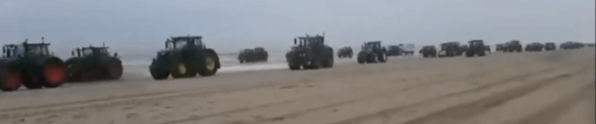 Tractors on the beach near The Hague